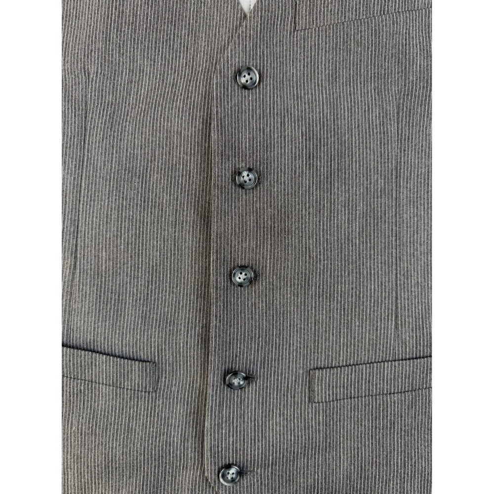 Perry Ellis Small Dark Academia Pinstripe Suit Vest Grey Rayon Blend - Picture 4 of 6